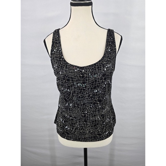 Alex Evenings Tops - Alex Evenings Womens Black Gold Crackle Sequin Scoop Neck Formal Tank Top‎ Large